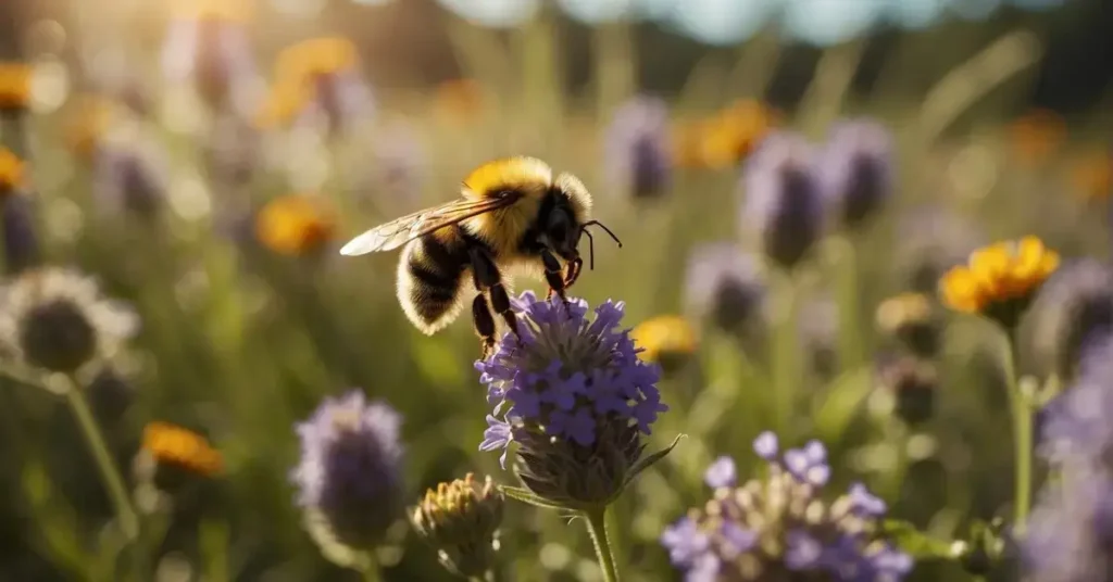 Spiritual Meaning Of A Bumblebee: Uncovering Symbolism In Nature 2024 7 spritiual meaning of a bumblebee: A bee is flying over a meadow with many flowers.