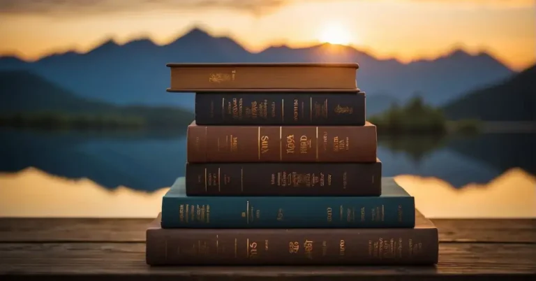 20+ Friday Spiritual Quotes For Your Weekend 2024 171 Friday Spiritual Quotes: A serene setting with a stack of spiritual books, a peaceful atmosphere, and a warm glow, perfect for a FAQ Friday spiritual quote illustration