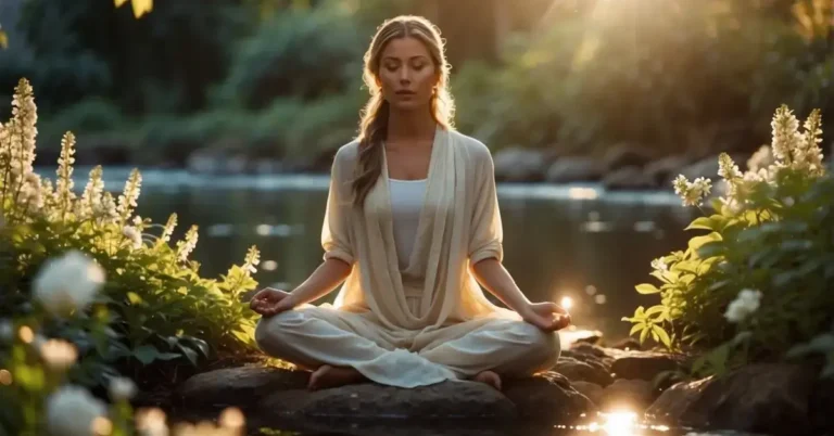 20+ Spiritual Art Divine Feminine You Will Absolutely Adore 2024 169 Spiritual Art Divine Feminine: A woman sits by the lake, meditating peacefully.