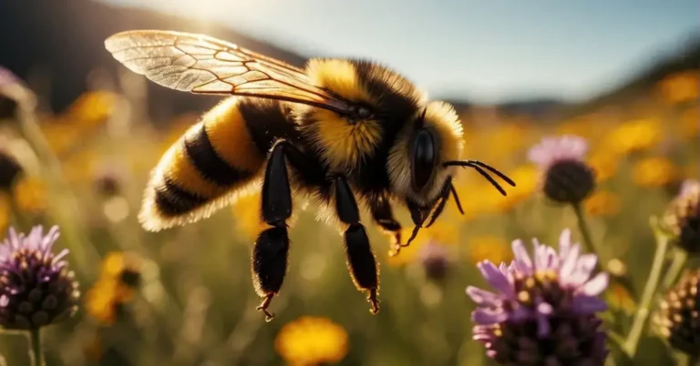Spiritual Meaning Of A Bumblebee: Uncovering Symbolism In Nature 2024 108 spritiual meaning of a bumblebee: A bee is flying over a meadow of flowers.