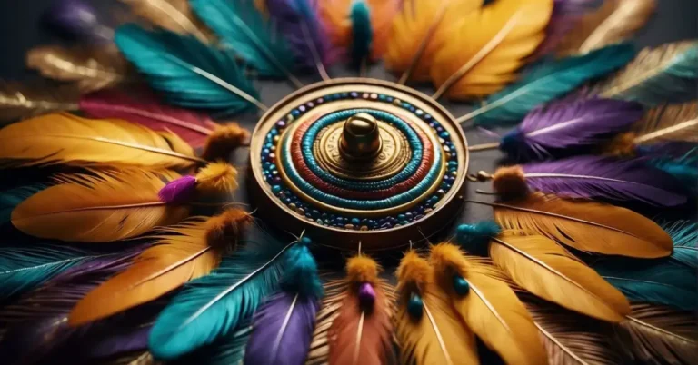 30+ Spiritual Native American Art (2024): Some Will Surprise You 138 Spiritual Native American Art: Several colorful feathers are in a circle.
