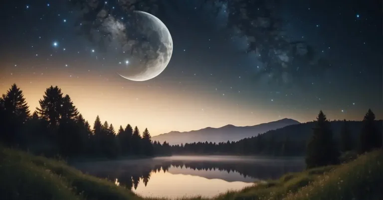 20+ Spiritual Inspirational Good Night Quotes You Need To Know 2024 42 spiritual inspirational good night quotes: A serene night sky with stars and a crescent moon, surrounded by peaceful nature and a sense of tranquility