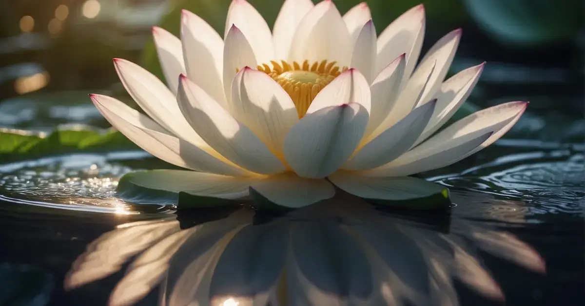 20+ Spiritual Tattoo Ideas You´ll Love Too 2024 1 spiritual tattoo ideas: spiritual tattoo ideas: A serene lotus flower blooming from a swirling pool of water, surrounded by ethereal rays of light and delicate feathers