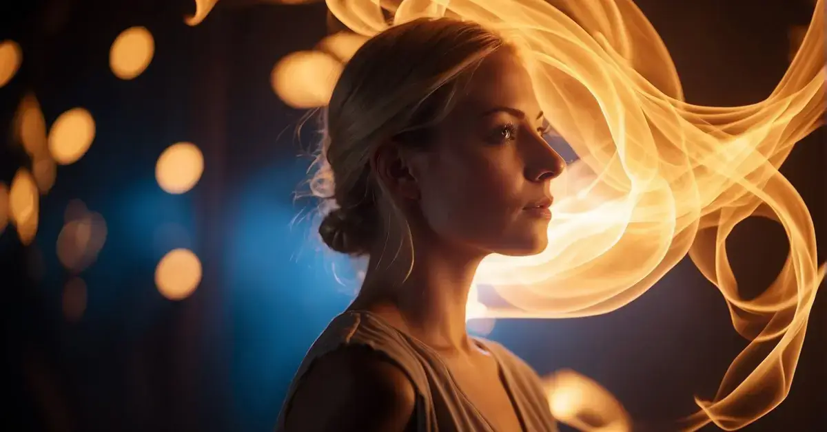 20+ Spiritual Twin Flame Art You Will Love 2024 1 spiritual twin flame art: A person stands in the room, flames visible behind them.
