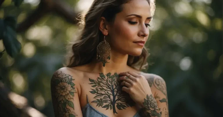 20+ Spiritual Woman Tree Tattoos: Surprising Inspirations 2024 1 spritual woman tree tattoos: a woman has a spritual woman tree tattoos an her chest