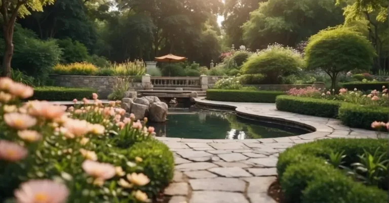 10 Meditation Garden Ideas You Will Love 2024 44 Meditation Garden: A serene garden with winding paths, blooming flowers, and tranquil water features, surrounded by lush greenery and shaded seating areas