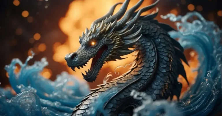 Yin Yang Dragon: Unveiling the Symbolism in Mythology 2024 24 Yin Yang Dragon: A majestic Yin Yang dragon, with intricate scales and flowing mane, hovers in the center, surrounded by swirling elements of fire and water