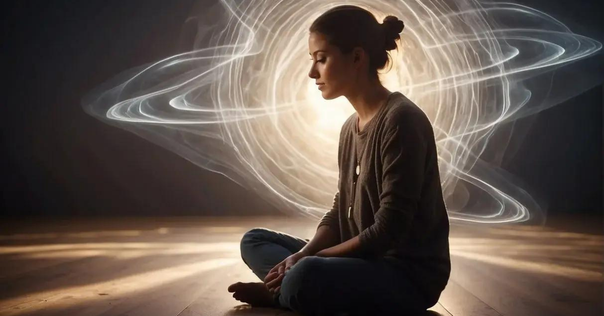 20+ Meditation Art You Will Absolutely Adore 2024 1 Meditation Art: A serene figure sits cross-legged, surrounded by swirling patterns of energy and light. The atmosphere is calm and peaceful, with a sense of inner stillness and tranquility
