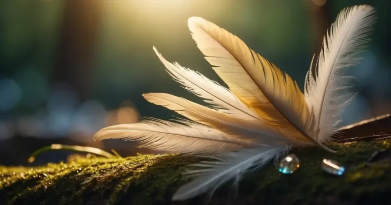 Spiritual Meaning of Feathers: Heavenly Messages 2024 10 Spiritual Meaning of Feathers: Feathers floating in a beam of light, surrounded by symbols of nature and spirituality