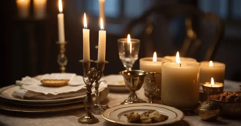 Spiritual Significance of Passover: Profound Impact 2024 10 Spiritual Significance Of Passover: A table set with symbolic foods, a lit candle, and a haggadah open to the Passover story