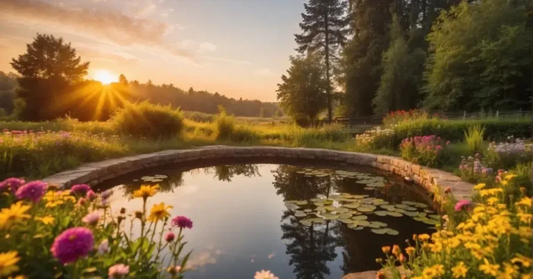20+ Spirituality Aesthetic Wallpaper You Will Love 2024 22 Spirituality Aesthetic Wallpaper: A serene landscape with a tranquil pond, surrounded by lush greenery and colorful flowers, under a soft, golden sunset