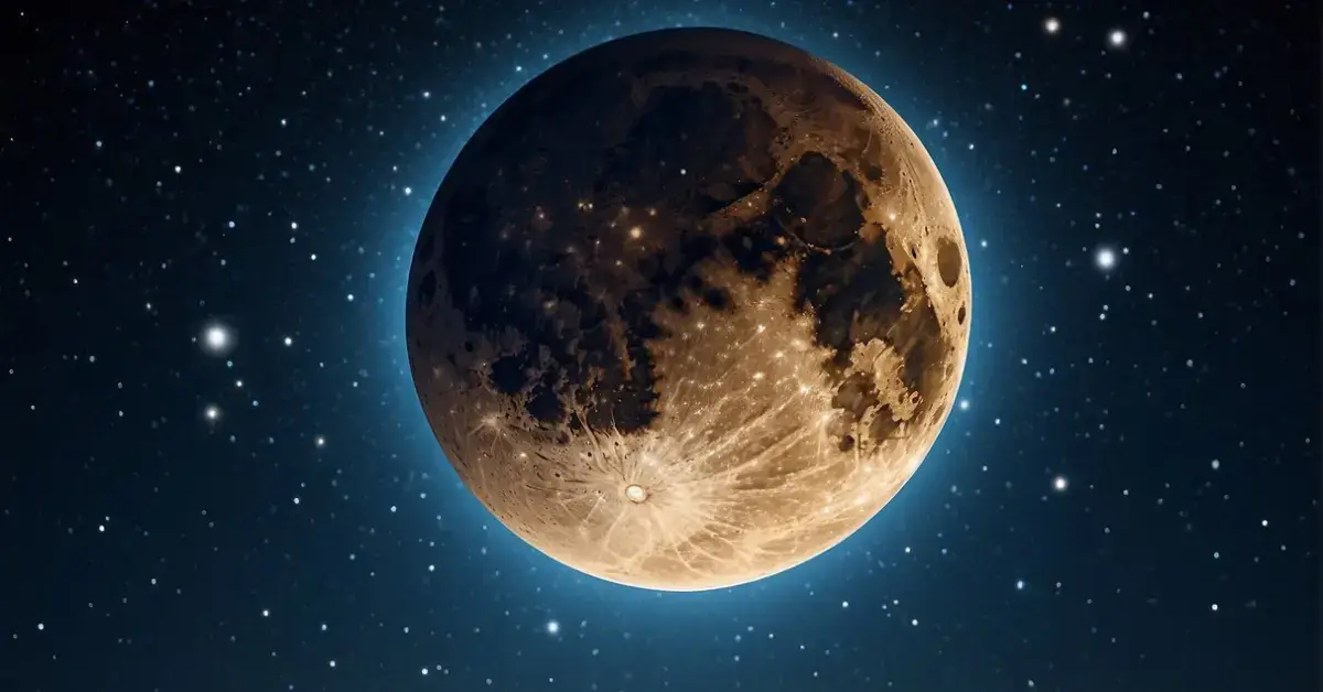 Blue Moon Spiritual Meaning: Mystical Significance 2024 1 Blue Moon Spiritual Meaning: A serene night sky with a large, glowing blue moon surrounded by twinkling stars, evoking a sense of mystery and spiritual significance