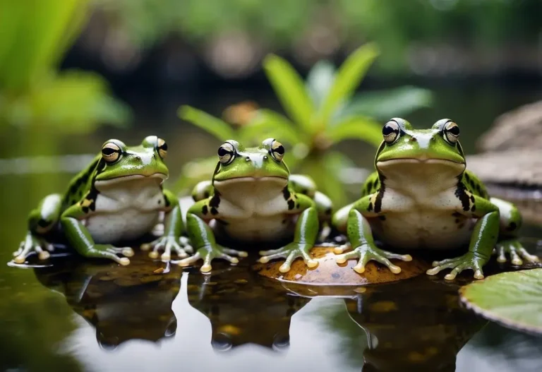 Spiritual Meaning Of Frogs: Their Symbolic Significance 2024 5 Spiritual Meaning Of Frogs: Frogs gathered around a serene pond, symbolizing spiritual transformation and renewal
