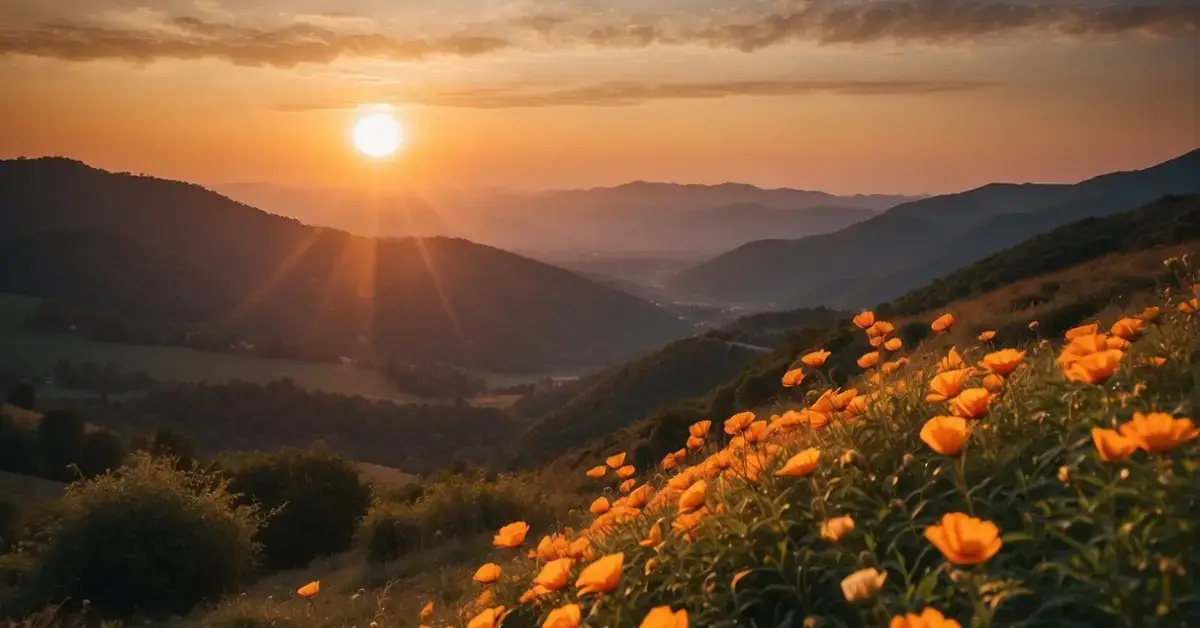 Spiritual Meaning of Orange: Exploring Significance 2024 1 Spiritual Meaning of Orange: A vibrant orange sunrise illuminates a serene landscape, symbolizing spiritual awakening and enlightenment