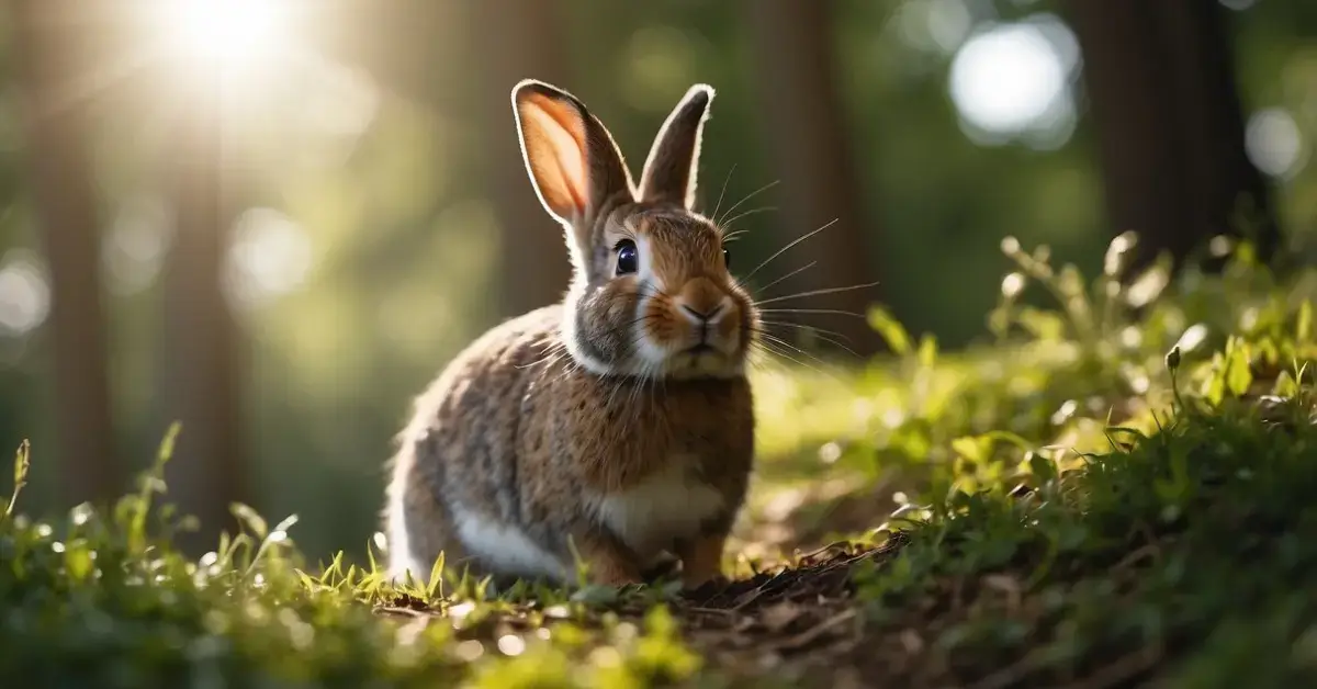 Spiritual Meaning Of Rabbit Crossing Your Path 2024 1 Spiritual Meaning of Rabbit Crossing Your Path: A rabbit hops across a forest path, sunlight filtering through the trees, symbolizing spiritual guidance and fertility