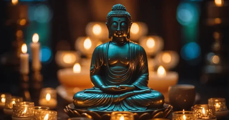How Do You Spell Buddha: Simple Steps to Get It Right 2024 1 How Do You Spell Buddha: A serene statue of Buddha sits on a lotus throne, surrounded by flickering candles and fragrant incense