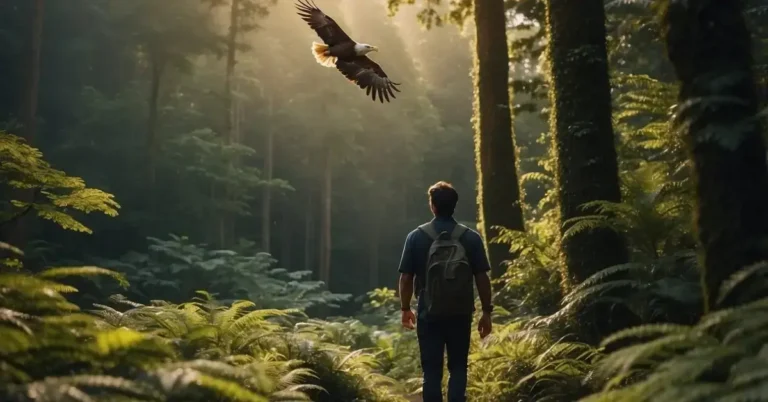 How To Find Your Spirit Animal: Discover Your Totem 2024 1 How To Find Your Spirit Animal: A person walks through a dense forest, surrounded by vibrant flora and fauna. They pause to observe a majestic eagle soaring high above, feeling a deep connection to the powerful creature