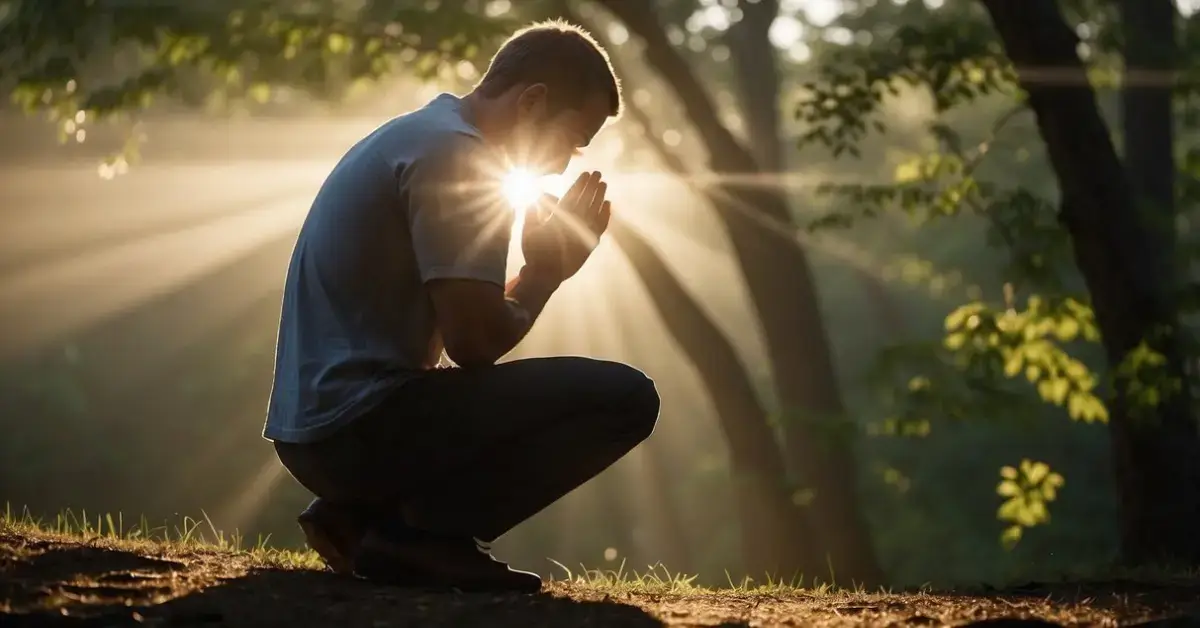 How to Get Closer to God Spiritually: Simple Steps 2024 1 How to Get Closer to God Spiritually: A person kneeling in prayer, surrounded by nature, with a beam of light shining down from the sky, symbolizing spiritual connection to God