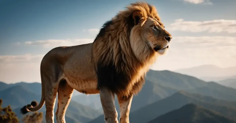 Spiritual Meaning Of Lions In Dreams: Hidden Messages 2024 5 Spiritual Meaning of Lions in Dreams: A majestic lion stands on a mountaintop, its mane flowing in the wind, symbolizing strength, courage, and leadership in dreams