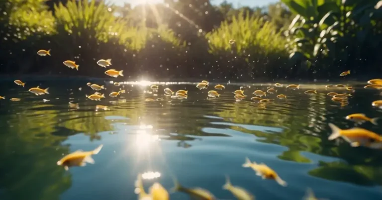 Spiritual Meaning Of Fish: Unlocking Hidden Messages 2024 8 Spiritual Meaning Of Fish: A school of fish swimming gracefully in a clear, tranquil pond, surrounded by vibrant aquatic plants and rays of sunlight filtering through the water