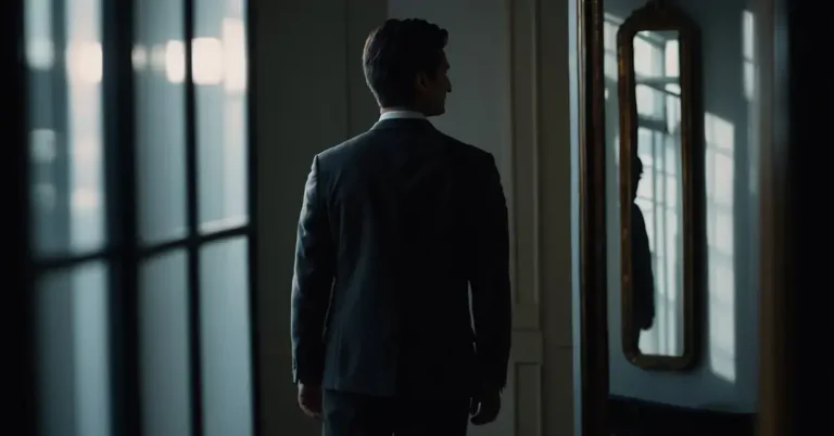 How To Do Shadow Work: Friendly Guide To Self-Discovery 2024 5 How To Do Shadow Work: A figure standing in front of a mirror, facing their own reflection, surrounded by dark shadows that they are actively working to confront and heal