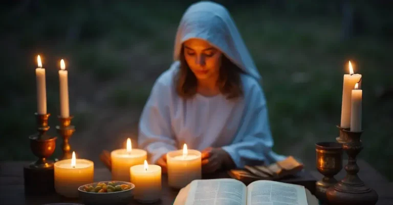 How to Spiritually Fast: A Journey To Inner Peace 2024 2 How to Spiritually Fast: A serene figure sits in quiet contemplation, surrounded by symbols of spiritual practice: a flickering candle, an open book, and a simple meal left untouched