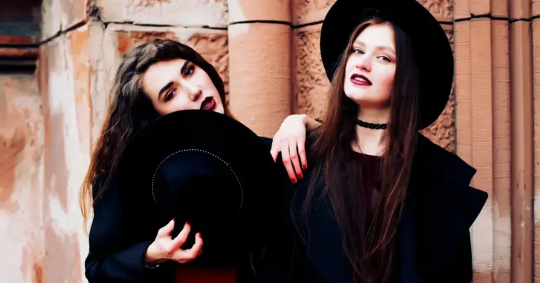 20+ Dark Spiritual Aesthetic Outfits You Will Love 2024 128 Dark Spiritual Aesthetic Outfits: two women wear black dresses
