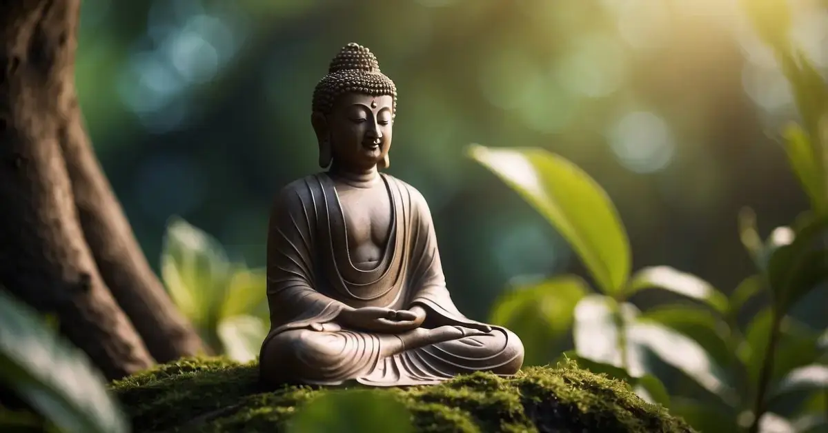How Long Did Buddha Meditate: His Path To Enlightenment 2024 1 How Long Did Buddha Meditate: Siddhartha Gautama meditated for 49 days under the Bodhi tree, seeking enlightenment. The serene figure sits cross-legged, surrounded by lush greenery and a peaceful atmosphere