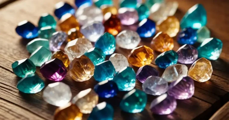 How To Use Crystals For Healing: A Beginner's Guide 2024 6 How To Use Crystals For Healing: A collection of crystals arranged in a circular pattern on a wooden table, with soft natural light shining on them