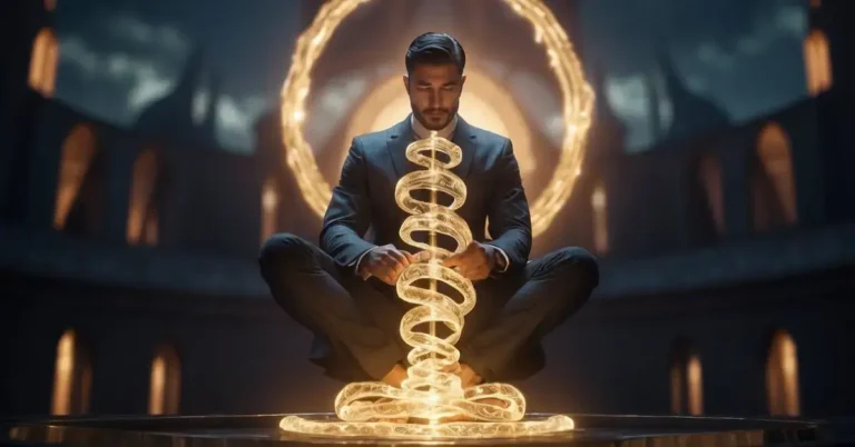 Kundalini Meditation: Unlock Your Inner Energy 2024 1 Kundalini Meditation: A figure sits cross-legged, surrounded by swirling energy. A glowing serpent rises from the base of their spine, reaching towards the crown of their head