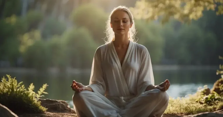 Somatic Breathwork: Transform Your Wellness Routine 2024 1 Somatic Breathwork: A serene figure surrounded by soft light, practicing somatic breathwork in a tranquil natural setting
