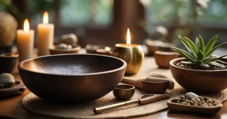 Sound Healing Instruments: Discover The Calming Effects 2024 9 Sound Healing Instruments: A variety of sound healing instruments, including singing bowls, tuning forks, and gongs, are arranged in a serene space with soft lighting and natural elements